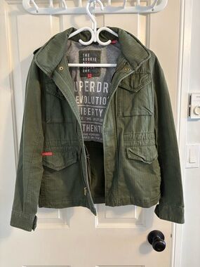 Superdry Olive Green Utility Jacket with Printed Liner